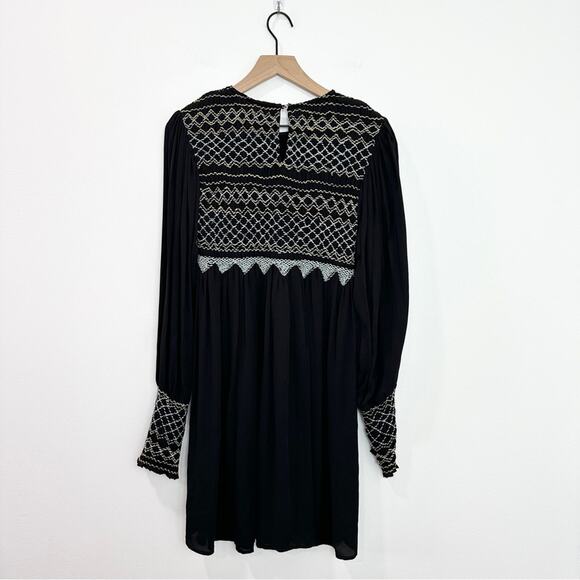 Free People Late Night Picnic Smocked Mini Dress Black Small Dark Romantic - Picture 3 of 8